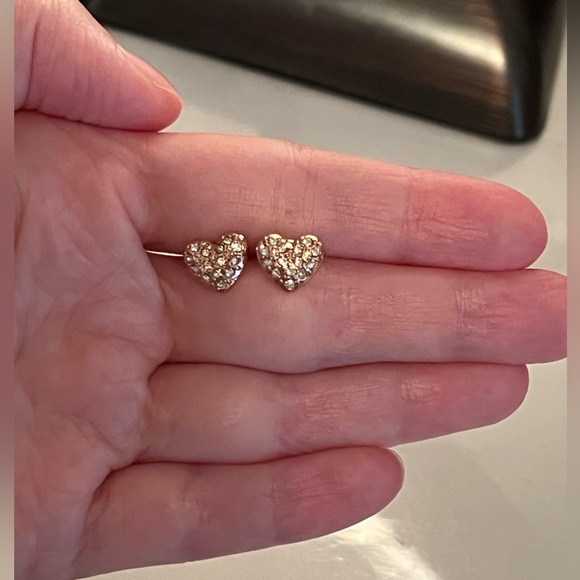Dainty Rose Gold Heart Stud Earrings - Picture 3 of 4